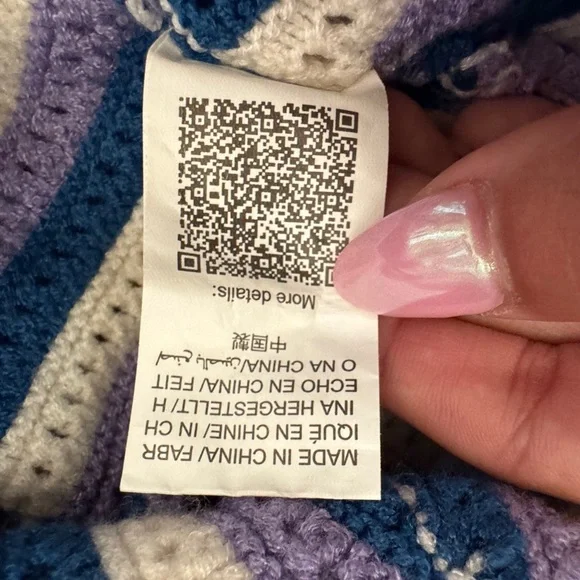 Y2K Crochet Halter Top Purple Blue Stripe Tie Front Festival Aesthetic Large - Picture 6 of 6